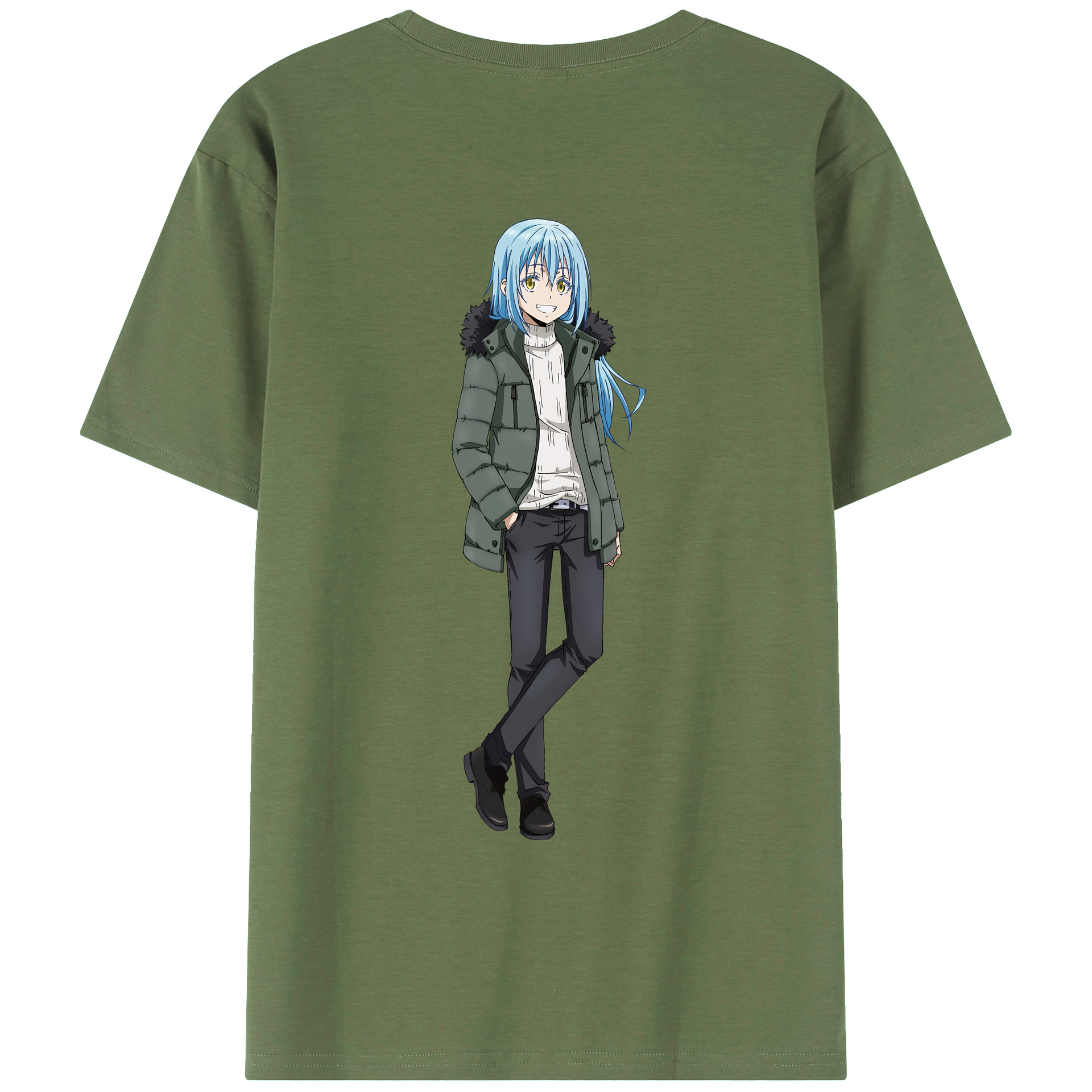 （画像用） 転スラ Regarding Reincarnated to Slime 綿100％ メンズ半袖Tシャツ（バックプリント） 通気性